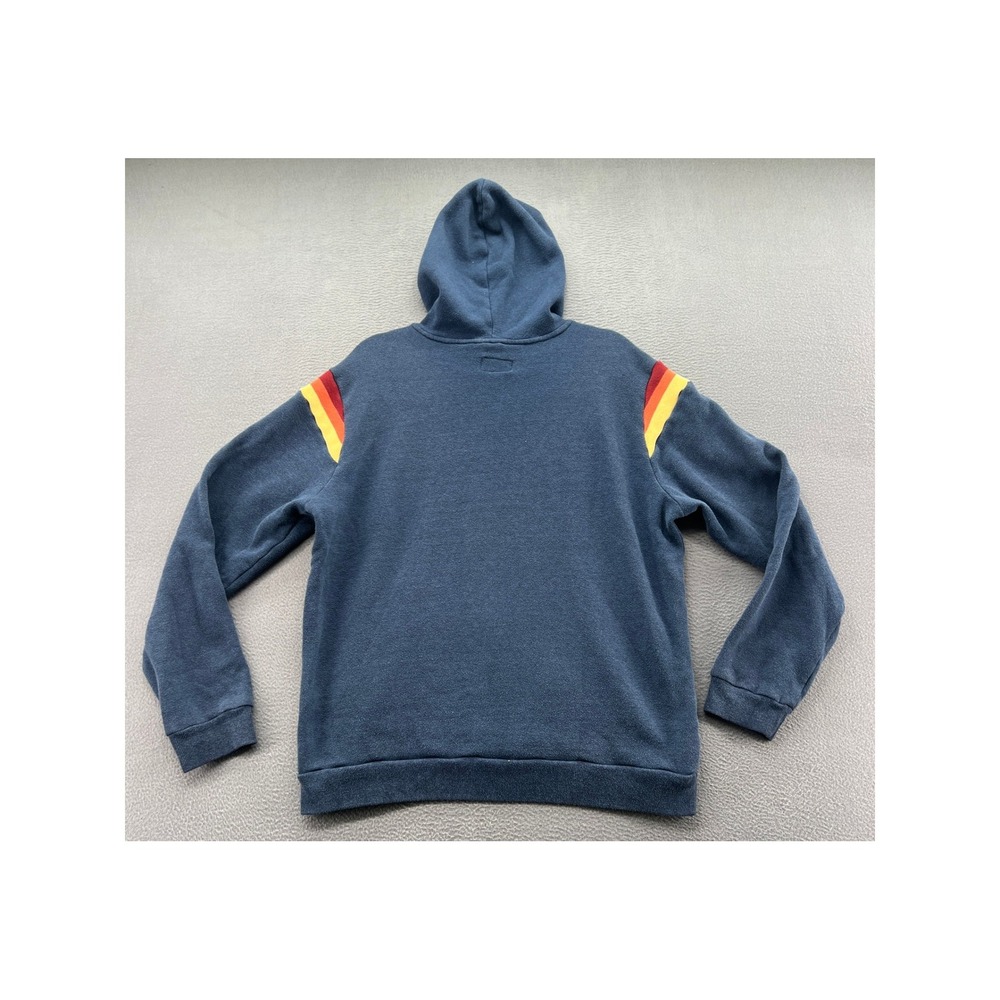 Marine Layer Sweatshirt Mens L Blue Rainbow Stripe Shoulder Pullover Hoodie - Picture 7 of 11